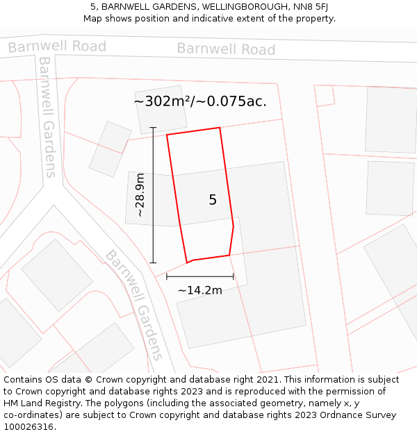 5, BARNWELL GARDENS, WELLINGBOROUGH, NN8 5FJ: Plot and title map