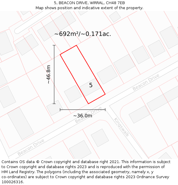 5, BEACON DRIVE, WIRRAL, CH48 7EB: Plot and title map