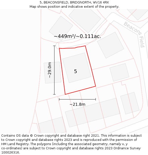 5, BEACONSFIELD, BRIDGNORTH, WV16 4RX: Plot and title map