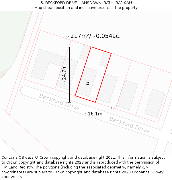 5, BECKFORD DRIVE, LANSDOWN, BATH, BA1 9AU: Plot and title map