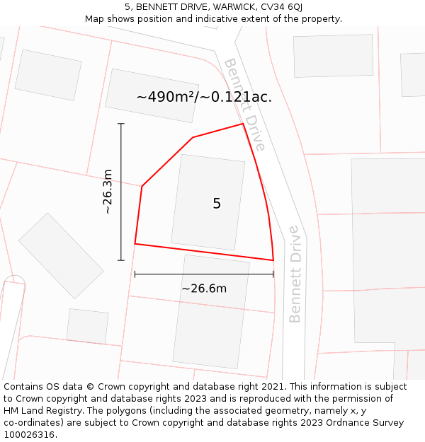 5, BENNETT DRIVE, WARWICK, CV34 6QJ: Plot and title map