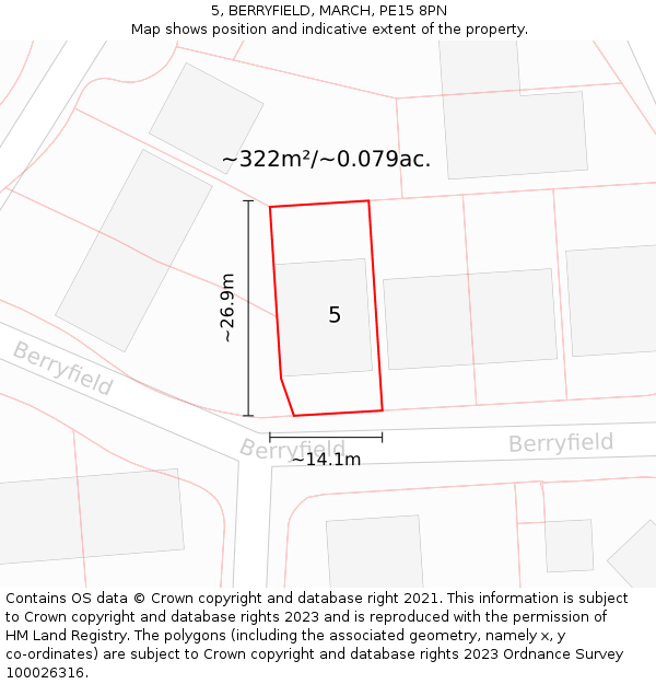 5, BERRYFIELD, MARCH, PE15 8PN: Plot and title map