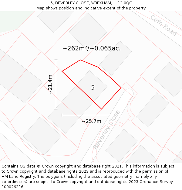 5, BEVERLEY CLOSE, WREXHAM, LL13 0QG: Plot and title map