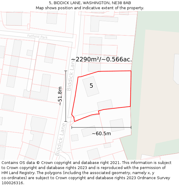 5, BIDDICK LANE, WASHINGTON, NE38 8AB: Plot and title map