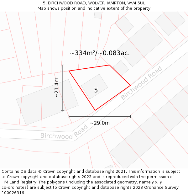 5, BIRCHWOOD ROAD, WOLVERHAMPTON, WV4 5UL: Plot and title map