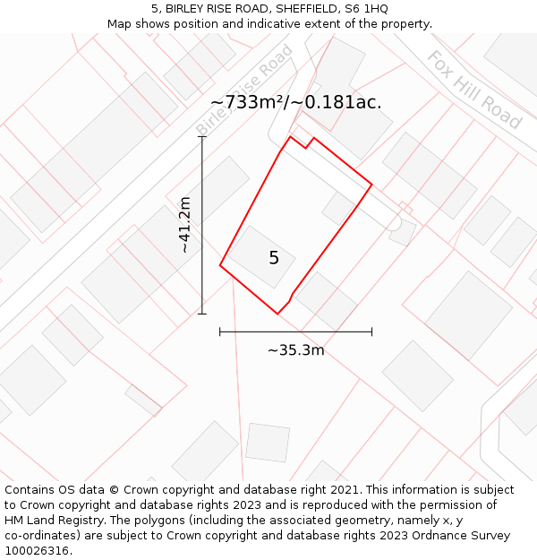 5, BIRLEY RISE ROAD, SHEFFIELD, S6 1HQ: Plot and title map