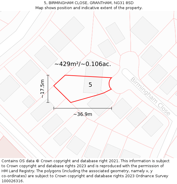 5, BIRMINGHAM CLOSE, GRANTHAM, NG31 8SD: Plot and title map