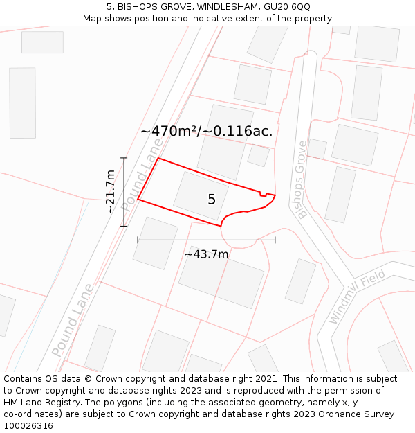 5, BISHOPS GROVE, WINDLESHAM, GU20 6QQ: Plot and title map