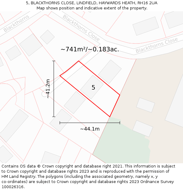 5, BLACKTHORNS CLOSE, LINDFIELD, HAYWARDS HEATH, RH16 2UA: Plot and title map