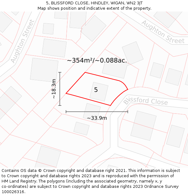 5, BLISSFORD CLOSE, HINDLEY, WIGAN, WN2 3JT: Plot and title map