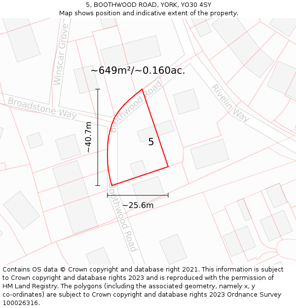 5, BOOTHWOOD ROAD, YORK, YO30 4SY: Plot and title map