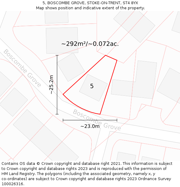 5, BOSCOMBE GROVE, STOKE-ON-TRENT, ST4 8YX: Plot and title map