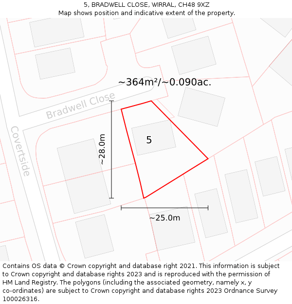 5, BRADWELL CLOSE, WIRRAL, CH48 9XZ: Plot and title map