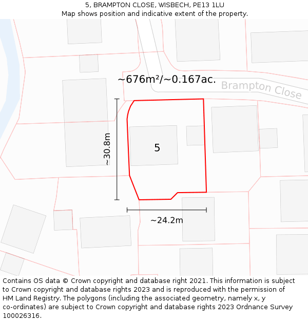 5, BRAMPTON CLOSE, WISBECH, PE13 1LU: Plot and title map
