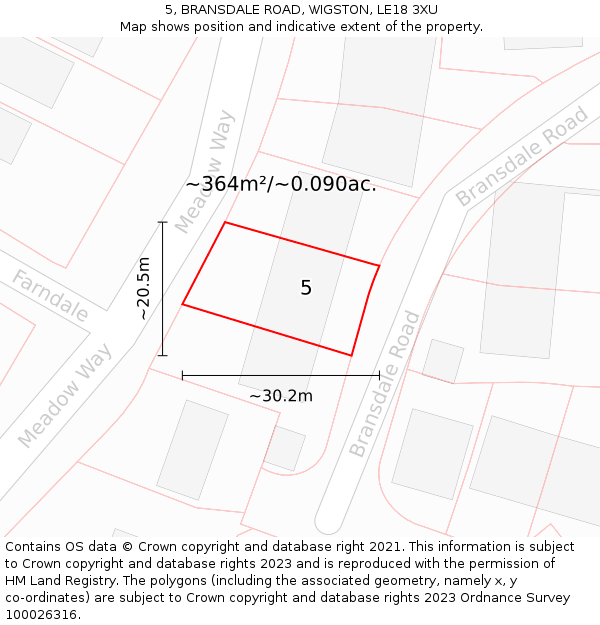 5, BRANSDALE ROAD, WIGSTON, LE18 3XU: Plot and title map