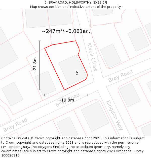 5, BRAY ROAD, HOLSWORTHY, EX22 6FJ: Plot and title map
