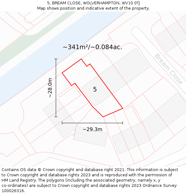 5, BREAM CLOSE, WOLVERHAMPTON, WV10 0TJ: Plot and title map