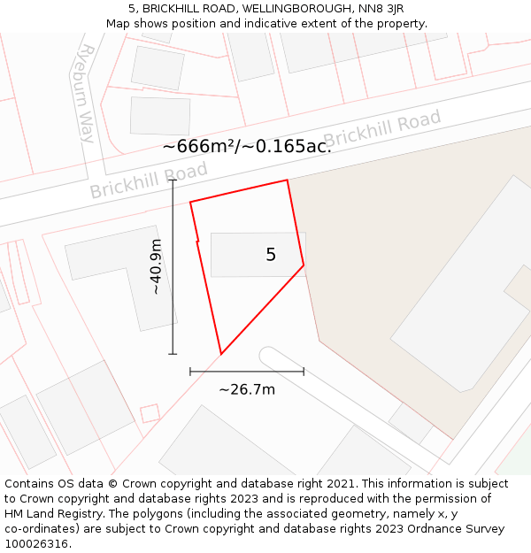 5, BRICKHILL ROAD, WELLINGBOROUGH, NN8 3JR: Plot and title map