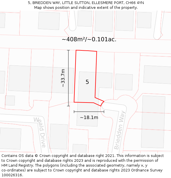 5, BRIEDDEN WAY, LITTLE SUTTON, ELLESMERE PORT, CH66 4YN: Plot and title map