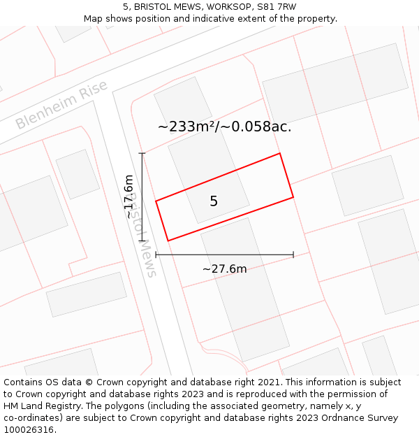 5, BRISTOL MEWS, WORKSOP, S81 7RW: Plot and title map