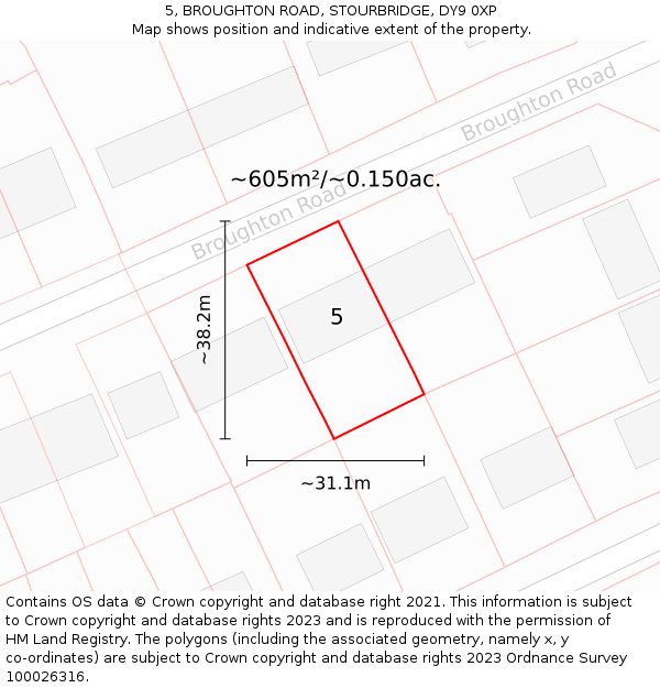 5, BROUGHTON ROAD, STOURBRIDGE, DY9 0XP: Plot and title map