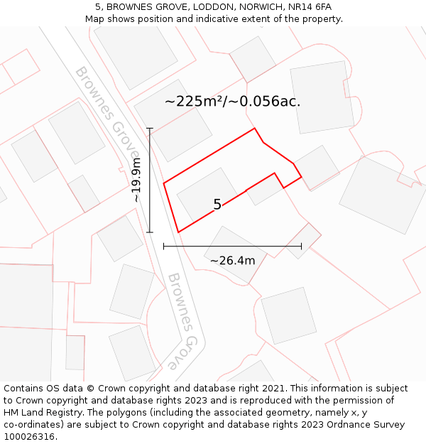 5, BROWNES GROVE, LODDON, NORWICH, NR14 6FA: Plot and title map