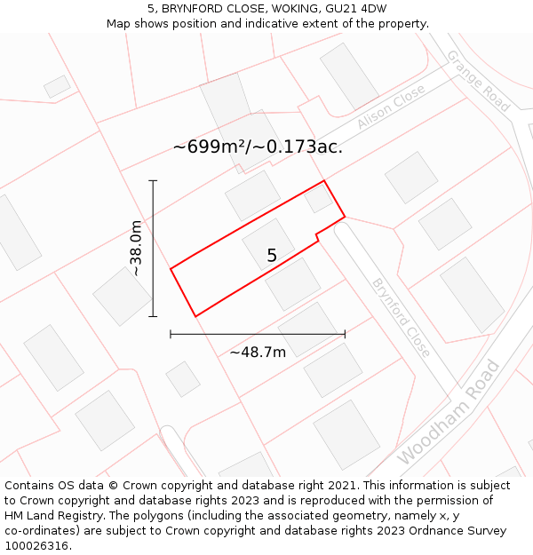 5, BRYNFORD CLOSE, WOKING, GU21 4DW: Plot and title map