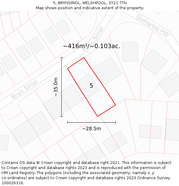 5, BRYNSIRIOL, WELSHPOOL, SY21 7TN: Plot and title map