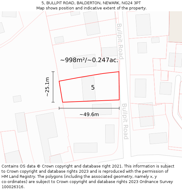 5, BULLPIT ROAD, BALDERTON, NEWARK, NG24 3PT: Plot and title map