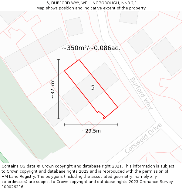 5, BURFORD WAY, WELLINGBOROUGH, NN8 2JF: Plot and title map