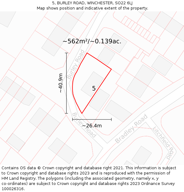 5, BURLEY ROAD, WINCHESTER, SO22 6LJ: Plot and title map