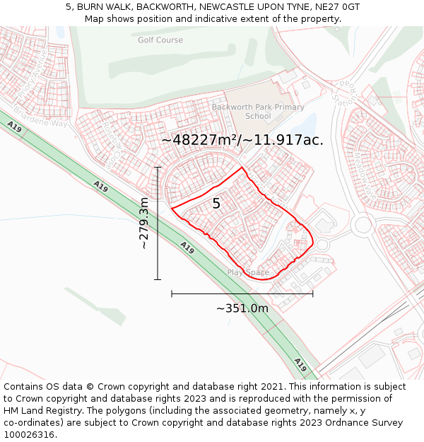 5, BURN WALK, BACKWORTH, NEWCASTLE UPON TYNE, NE27 0GT: Plot and title map