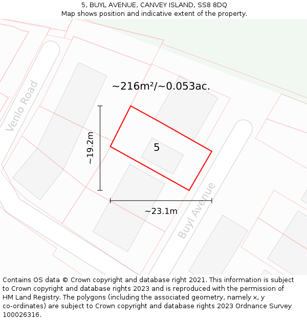 5, BUYL AVENUE, CANVEY ISLAND, SS8 8DQ: Plot and title map