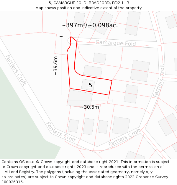 5, CAMARGUE FOLD, BRADFORD, BD2 1HB: Plot and title map