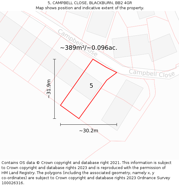 5, CAMPBELL CLOSE, BLACKBURN, BB2 4GR: Plot and title map