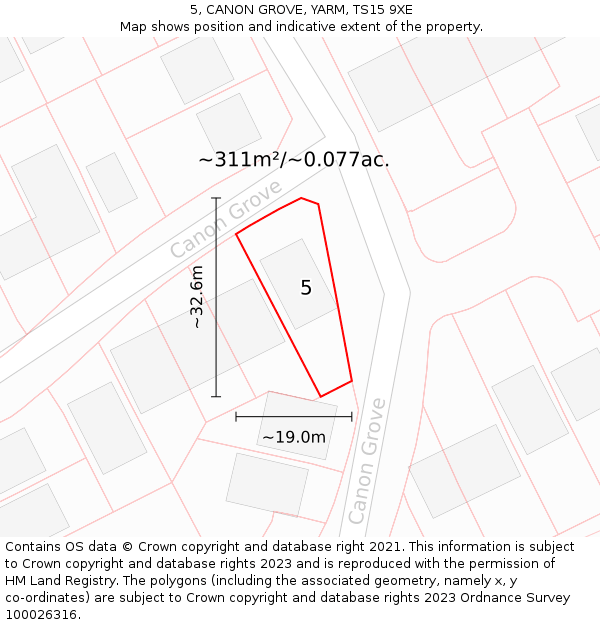 5, CANON GROVE, YARM, TS15 9XE: Plot and title map