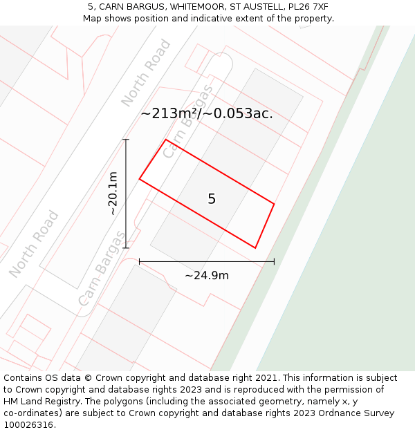 5, CARN BARGUS, WHITEMOOR, ST AUSTELL, PL26 7XF: Plot and title map