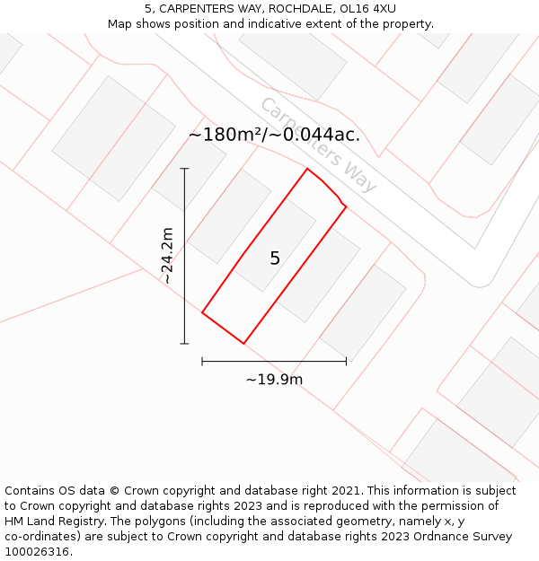 5, CARPENTERS WAY, ROCHDALE, OL16 4XU: Plot and title map