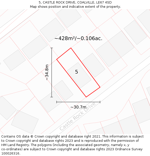 5, CASTLE ROCK DRIVE, COALVILLE, LE67 4SD: Plot and title map