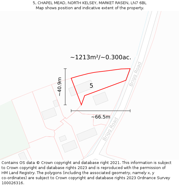 5, CHAPEL MEAD, NORTH KELSEY, MARKET RASEN, LN7 6BL: Plot and title map