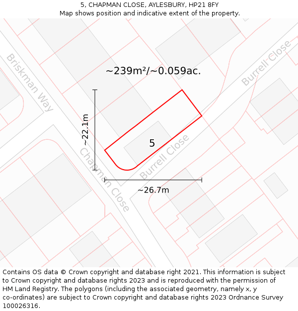 5, CHAPMAN CLOSE, AYLESBURY, HP21 8FY: Plot and title map