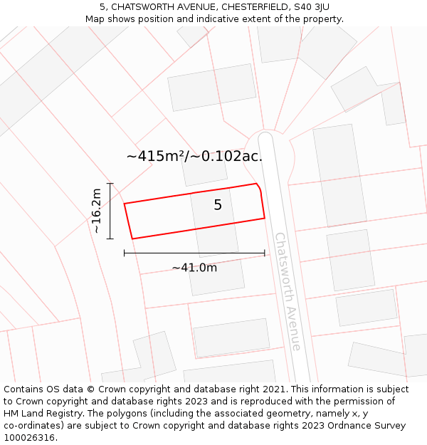 5, CHATSWORTH AVENUE, CHESTERFIELD, S40 3JU: Plot and title map