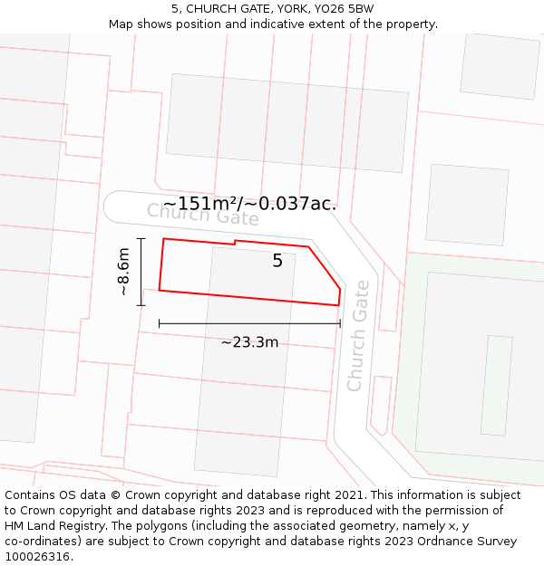 5, CHURCH GATE, YORK, YO26 5BW: Plot and title map