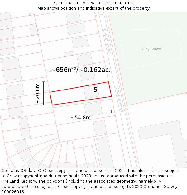5, CHURCH ROAD, WORTHING, BN13 1ET: Plot and title map