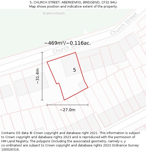 5, CHURCH STREET, ABERKENFIG, BRIDGEND, CF32 9AU: Plot and title map