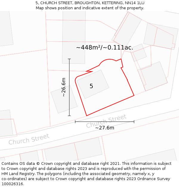 5, CHURCH STREET, BROUGHTON, KETTERING, NN14 1LU: Plot and title map