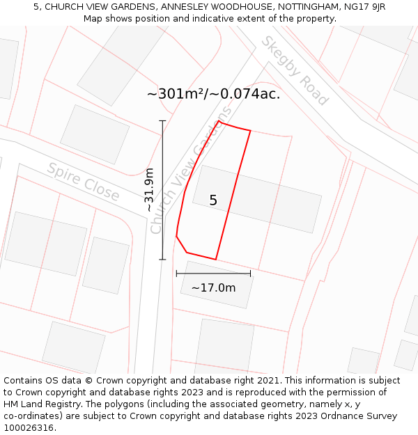 5, CHURCH VIEW GARDENS, ANNESLEY WOODHOUSE, NOTTINGHAM, NG17 9JR: Plot and title map