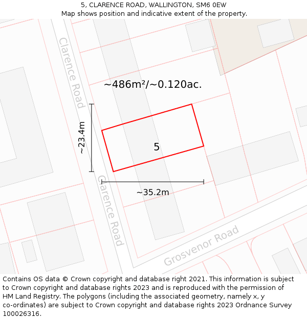 5, CLARENCE ROAD, WALLINGTON, SM6 0EW: Plot and title map