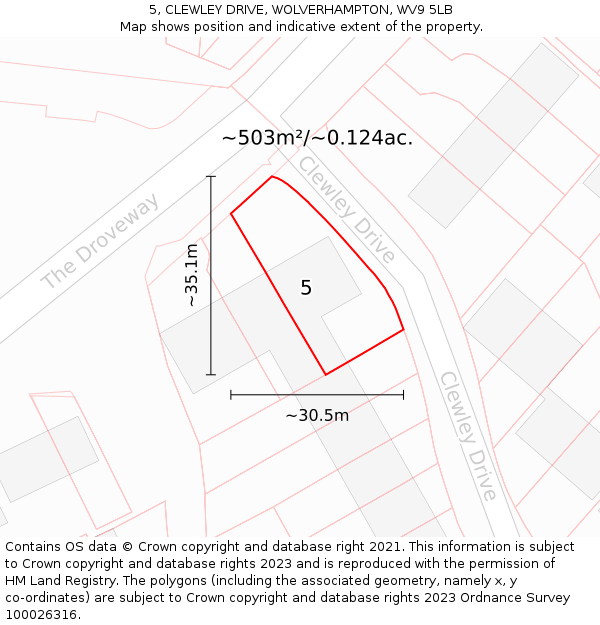 5, CLEWLEY DRIVE, WOLVERHAMPTON, WV9 5LB: Plot and title map