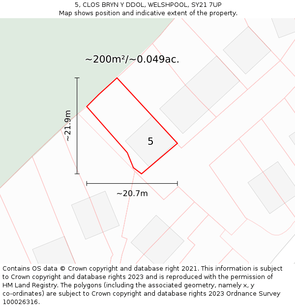 5, CLOS BRYN Y DDOL, WELSHPOOL, SY21 7UP: Plot and title map